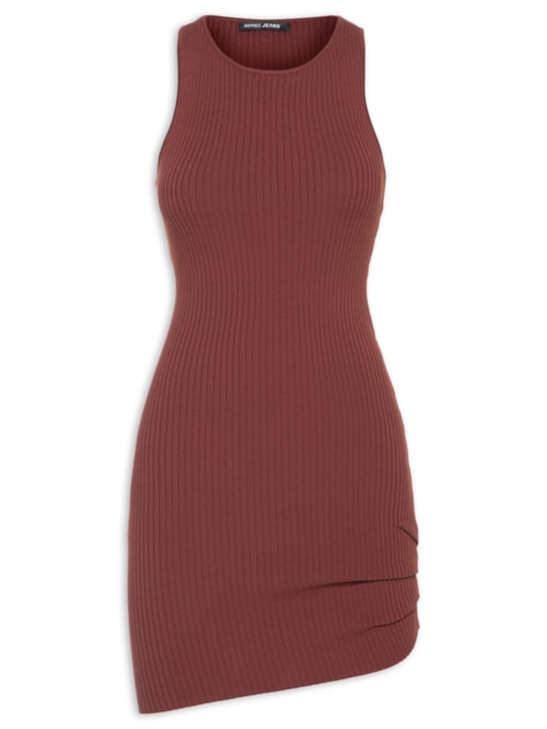 Vestido De Tricot Barra Assimétrica – Marrom