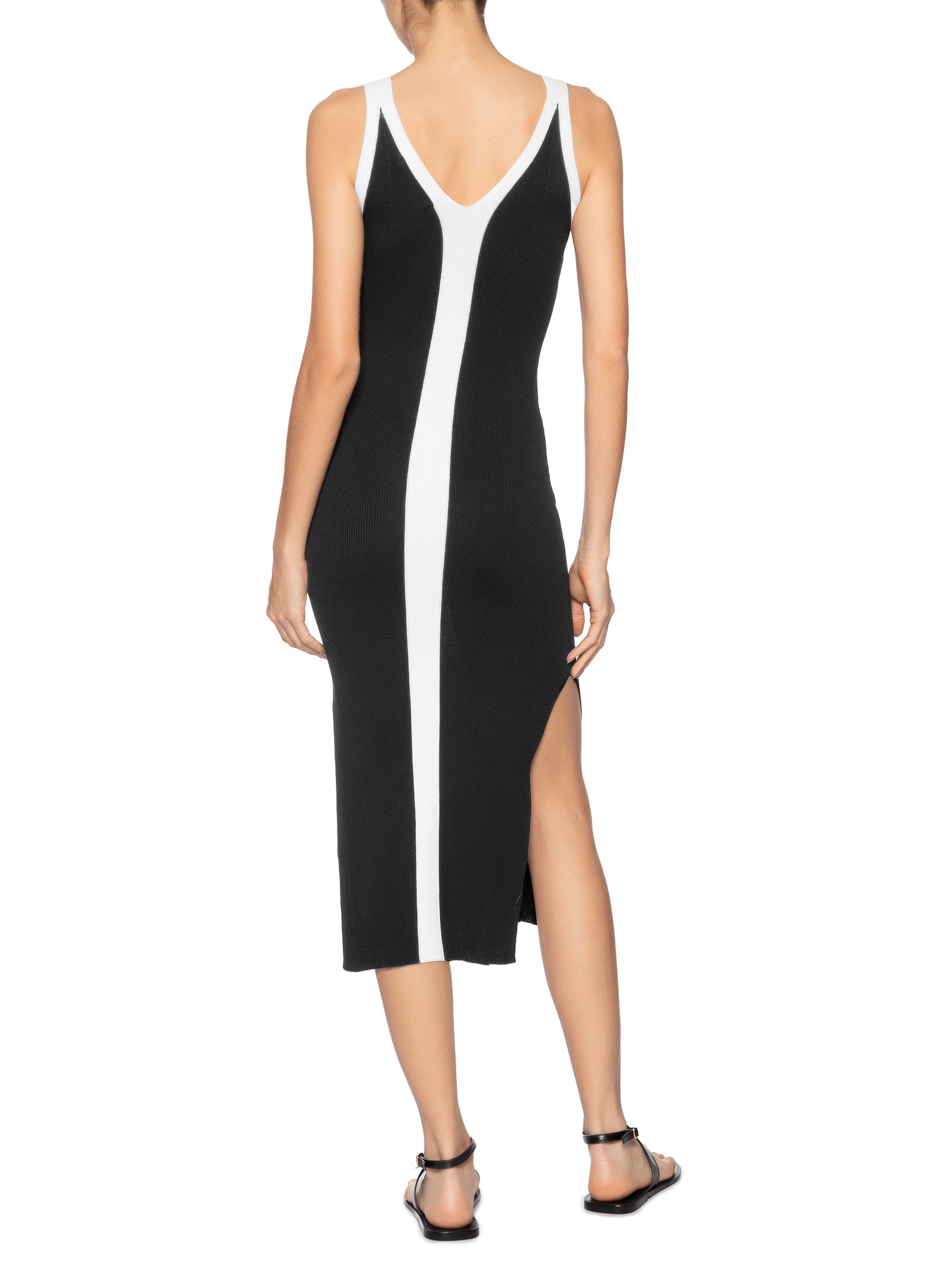 Vestido De Tricot Bicolor Com Decote V Preto Animale