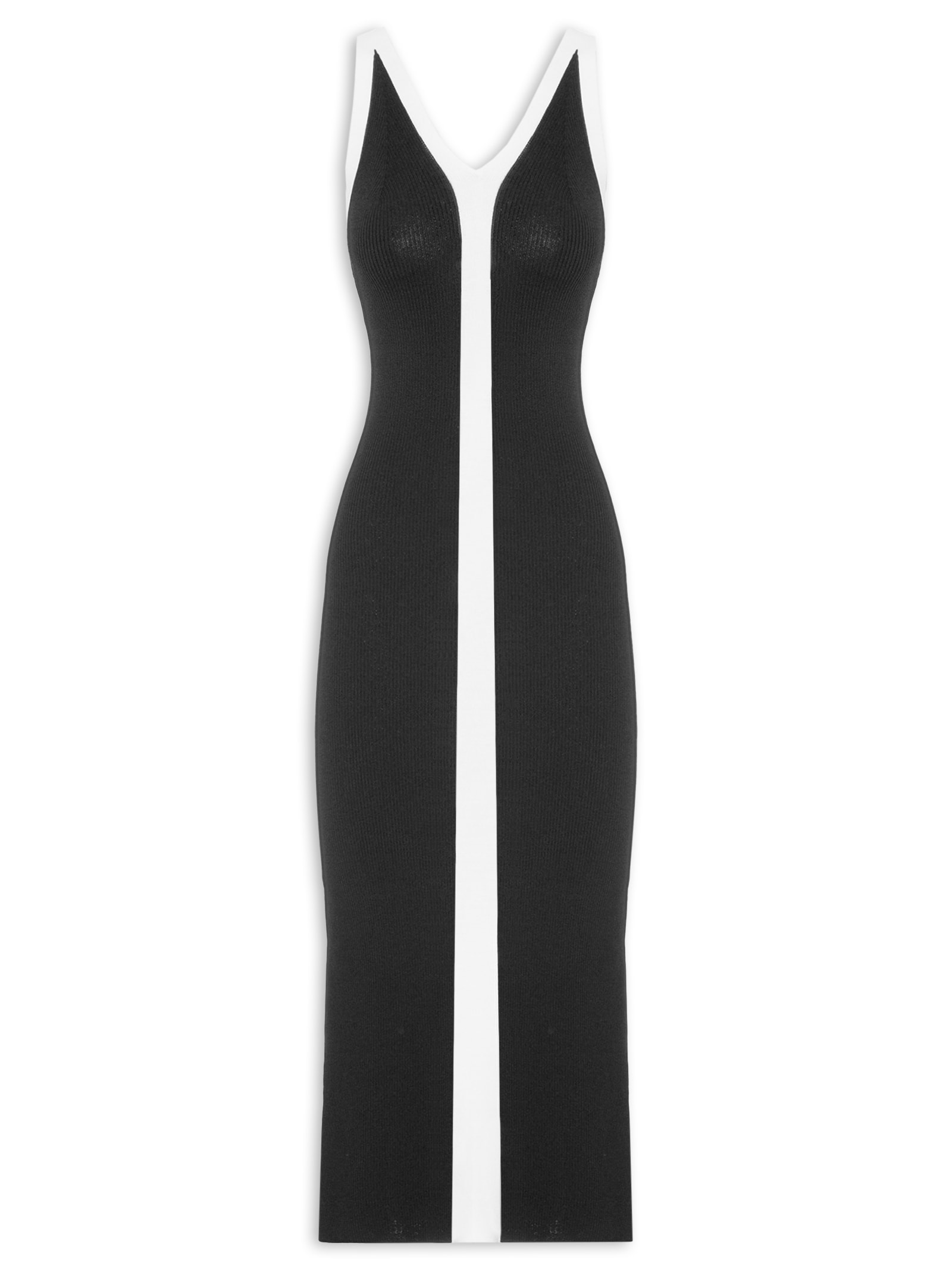 Vestido De Tricot Bicolor Com Decote V Preto Animale