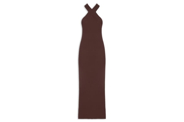 Vestido De Tricot Com Decote Cruzado - Marrom