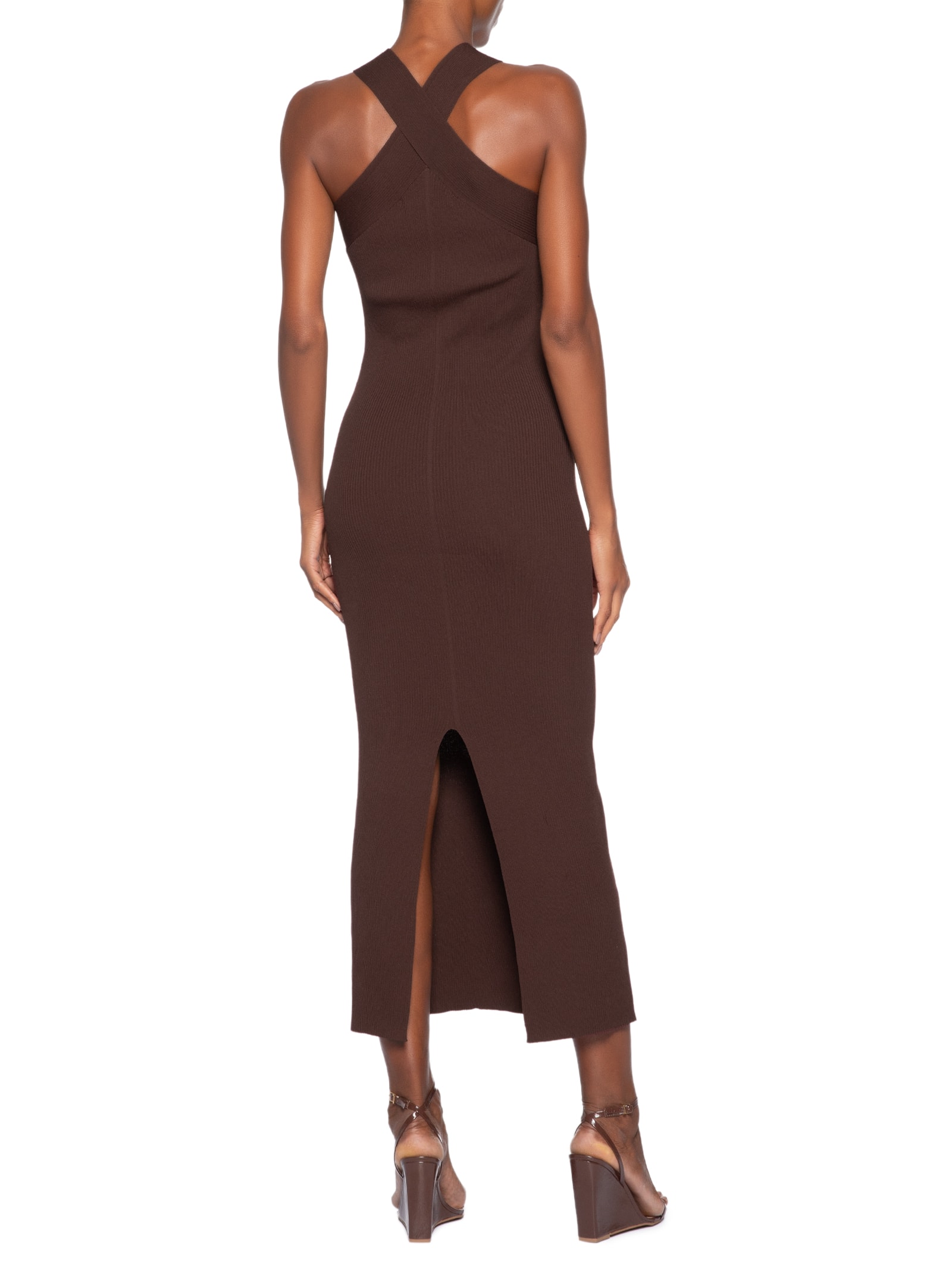 Vestido De Tricot Com Decote Cruzado Marrom Animale