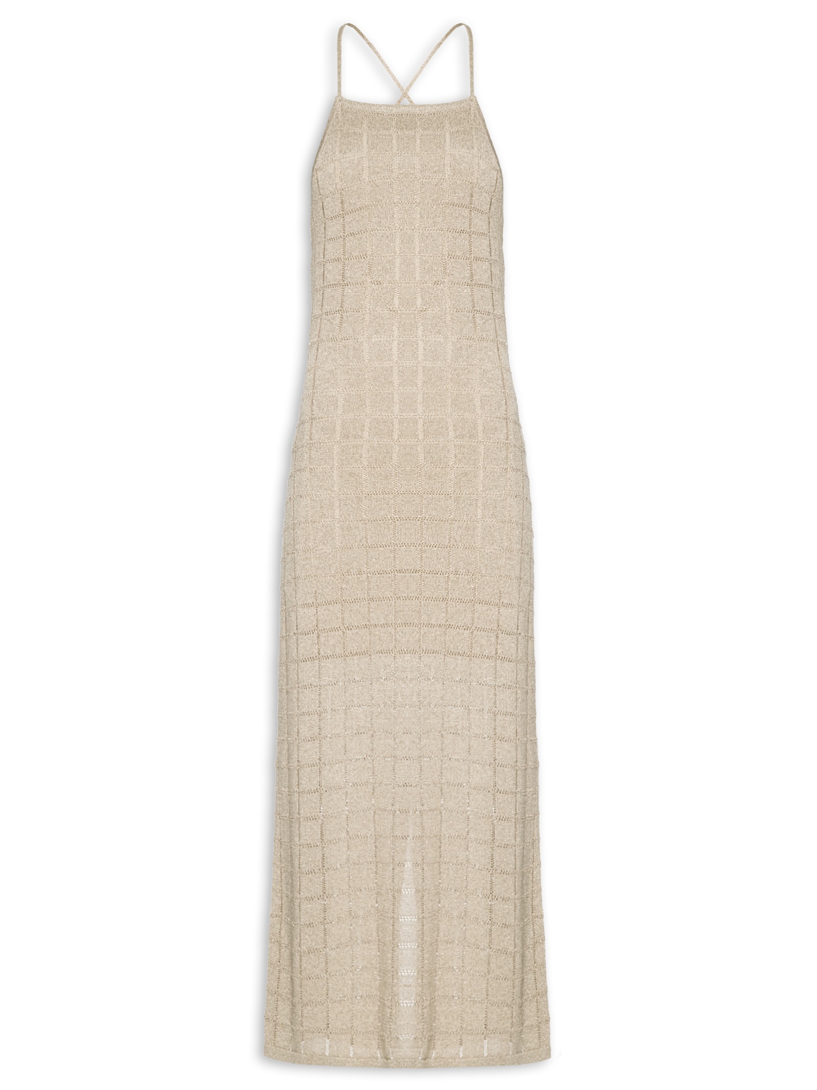 Vestido de Tricot Com Luréx Frente Única Bege Animale Jeans