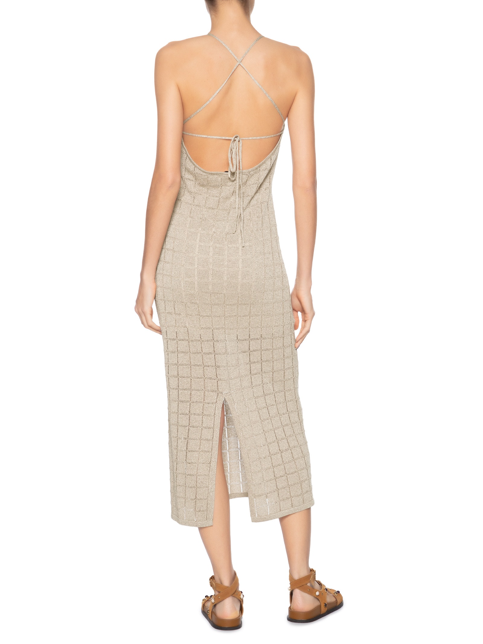 Vestido de Tricot Com Luréx Frente Única Bege Animale Jeans