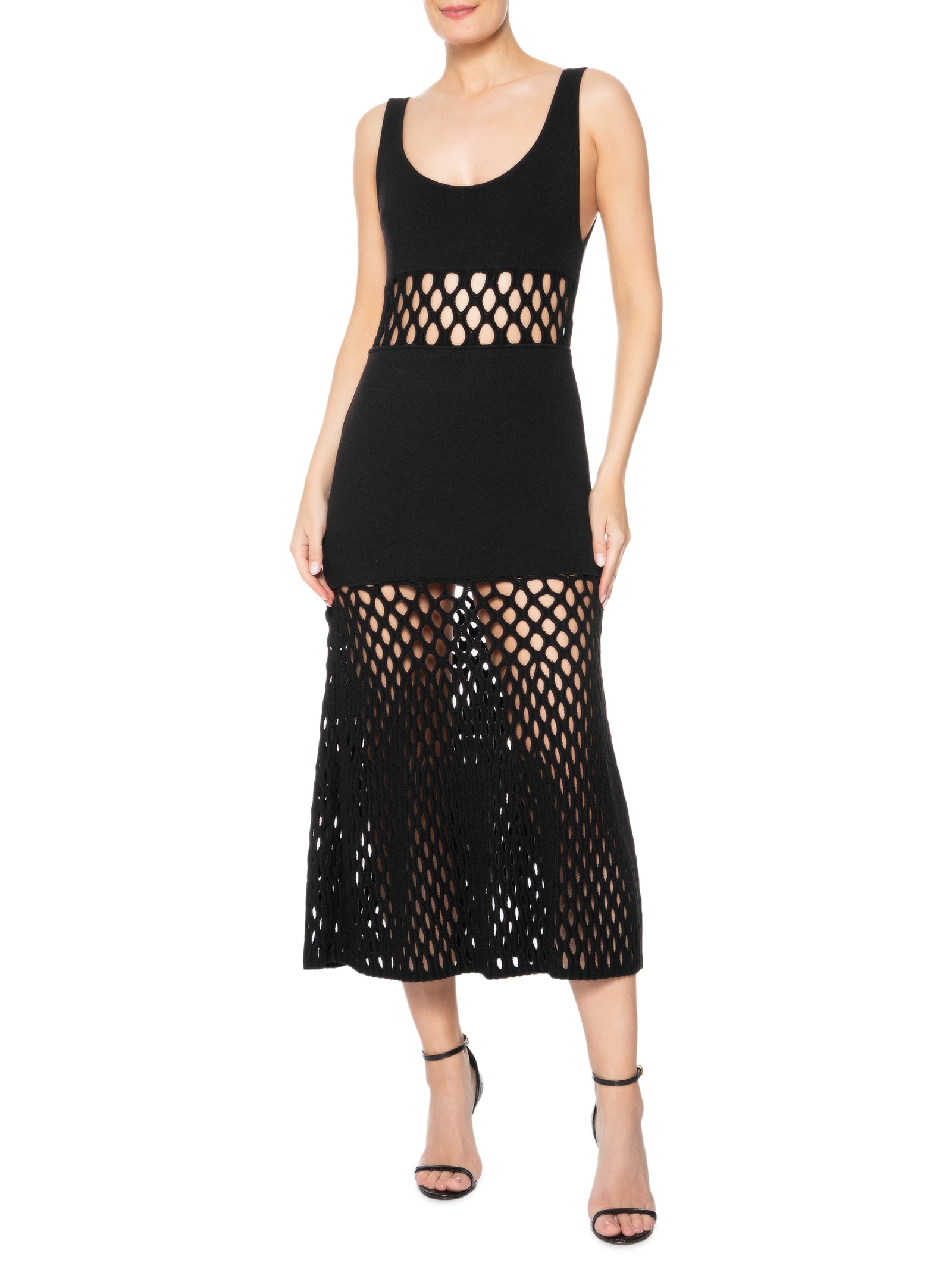 Vestido De Tricot  Com Ponto Rede Preto Animale