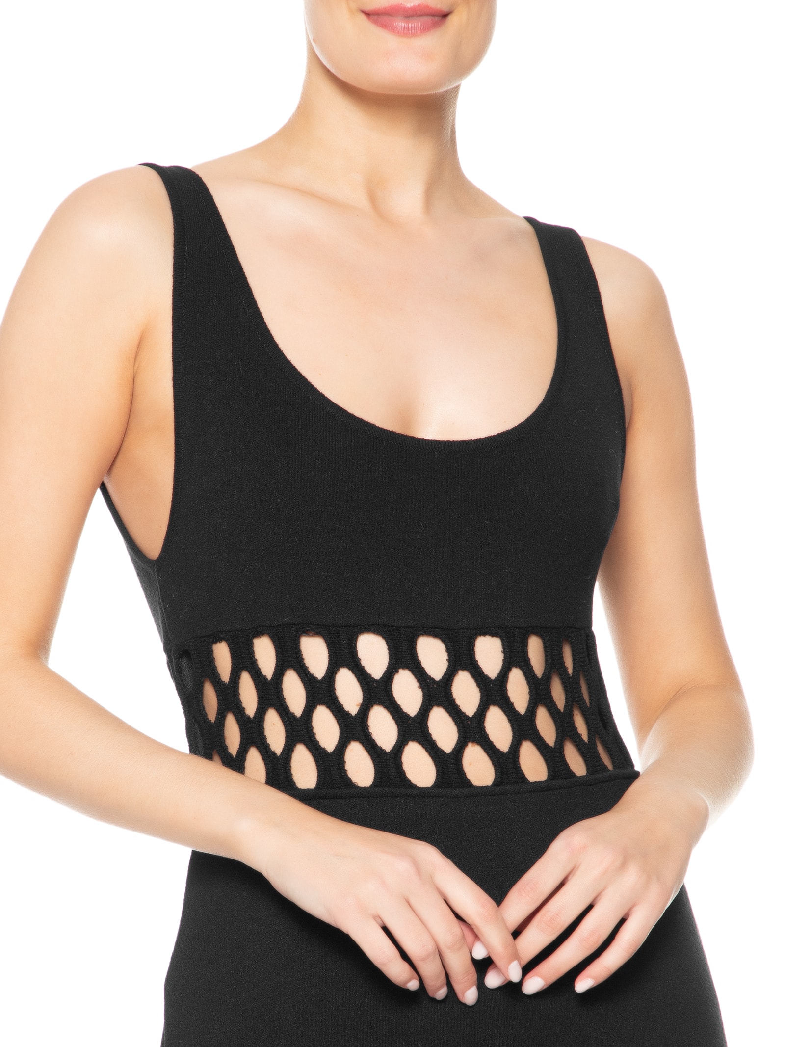 Vestido De Tricot  Com Ponto Rede Preto Animale