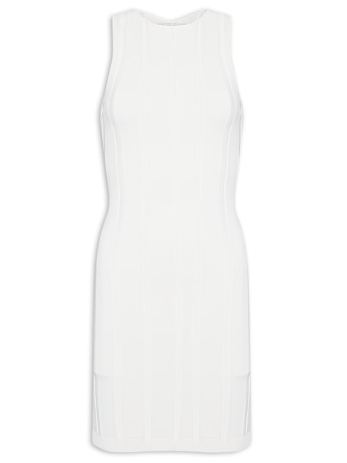 Vestido De Tricot Curto Com Abertura Costas - Branco