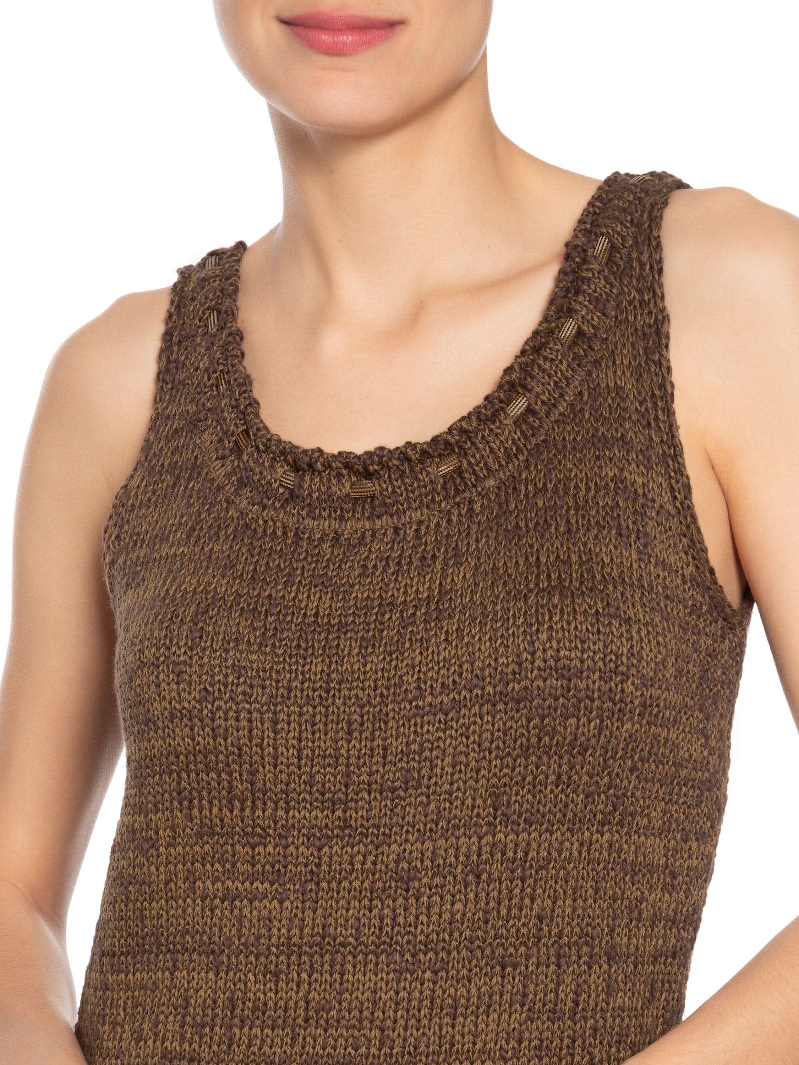 Vestido De Tricot Curto Decote Detalhe Corda Com Hot Pants -Marrom Animale