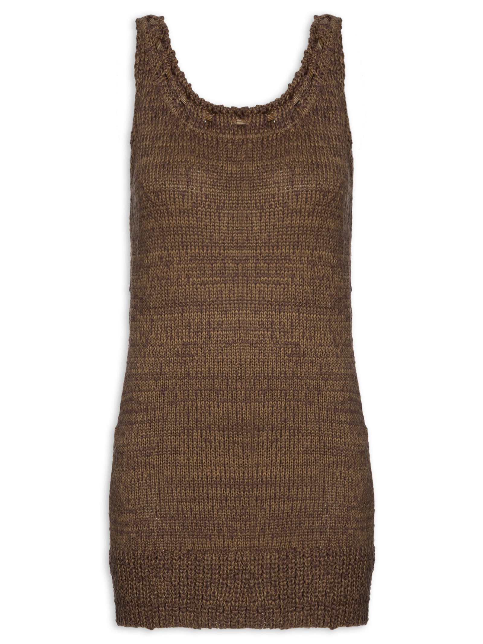 Vestido De Tricot Curto Decote Detalhe Corda Com Hot Pants -Marrom Animale