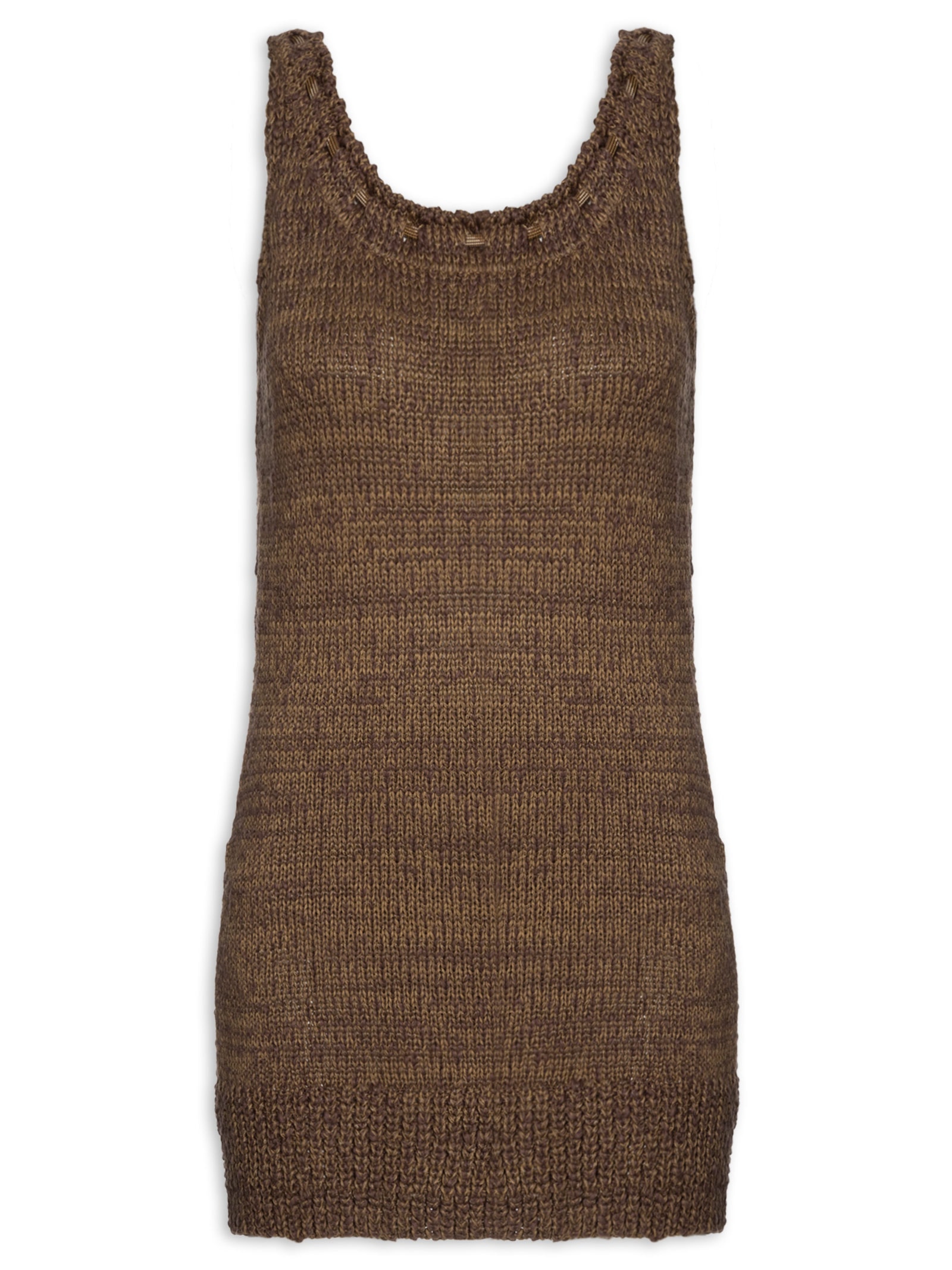 Vestido De Tricot Curto Decote Detalhe Corda Com Hot Pants -Marrom Animale