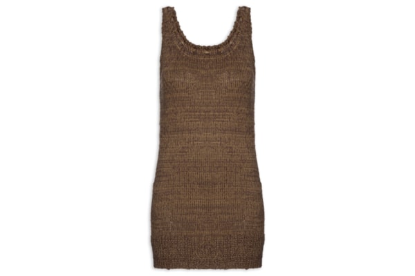 Vestido De Tricot Curto Decote Detalhe Corda Com Hot Pants -Marrom