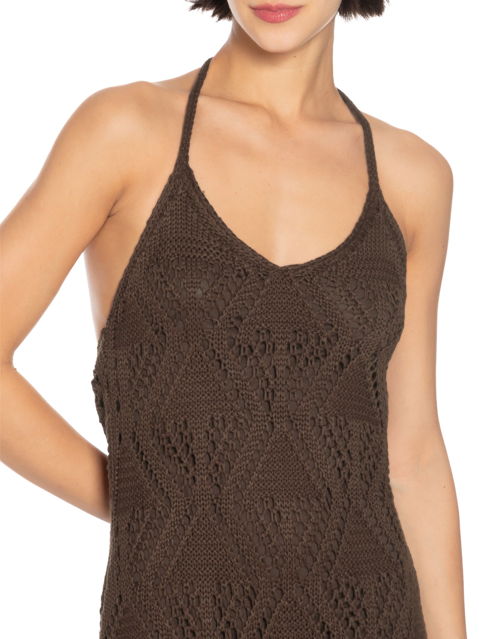 Vestido de Tricot Frente Única Marrom Lança Perfume