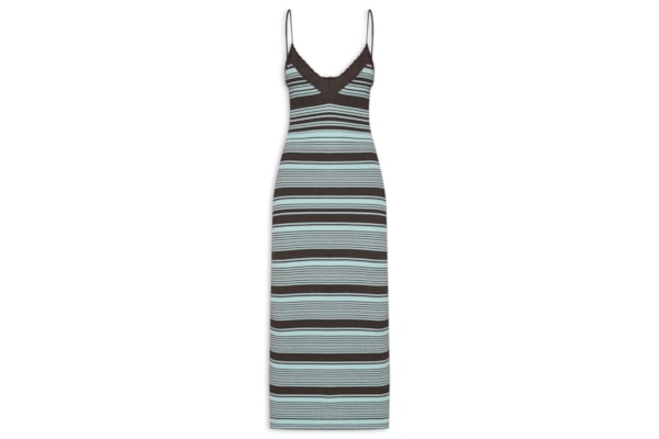 Vestido de Tricot Listra Bicolor com Lurex - Marrom
