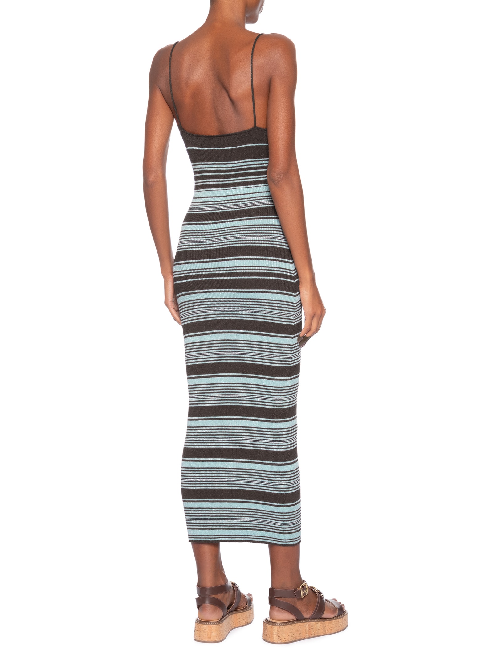 Vestido de Tricot Listra Bicolor com Lurex Marrom Animale