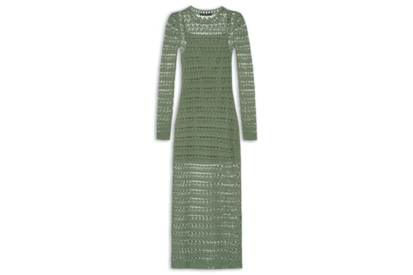 Vestido De Tricot Manga Longa Ponto Renda - Verde