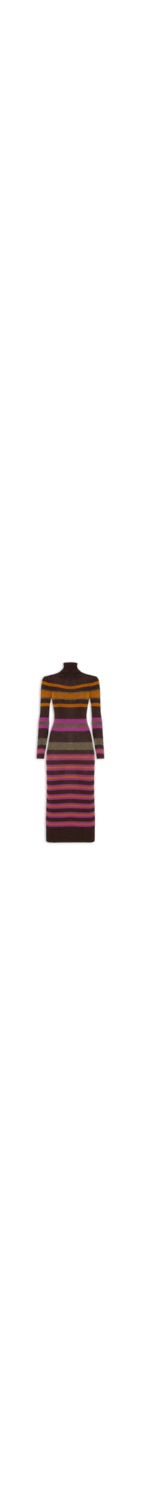 Vestido De Tricot Midi Colorido Listrado Com Lurex Gola Alta - Marrom