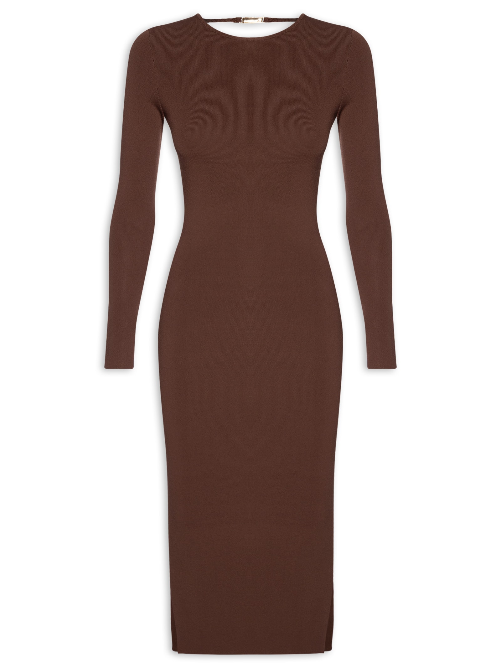Vestido De Tricot Midi Com Abertura Costas Marrom Animale