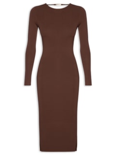 Vestido De Tricot Midi Com Abertura Costas - Marrom by ANIMALE