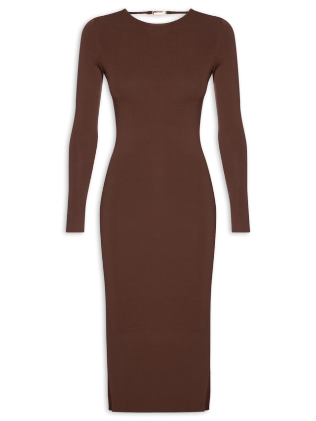 Vestido De Tricot Midi Com Abertura Costas - Marrom by ANIMALE