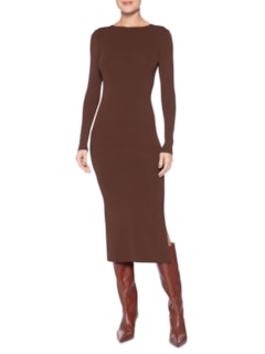 Vestido De Tricot Midi Com Abertura Costas - Marrom by ANIMALE