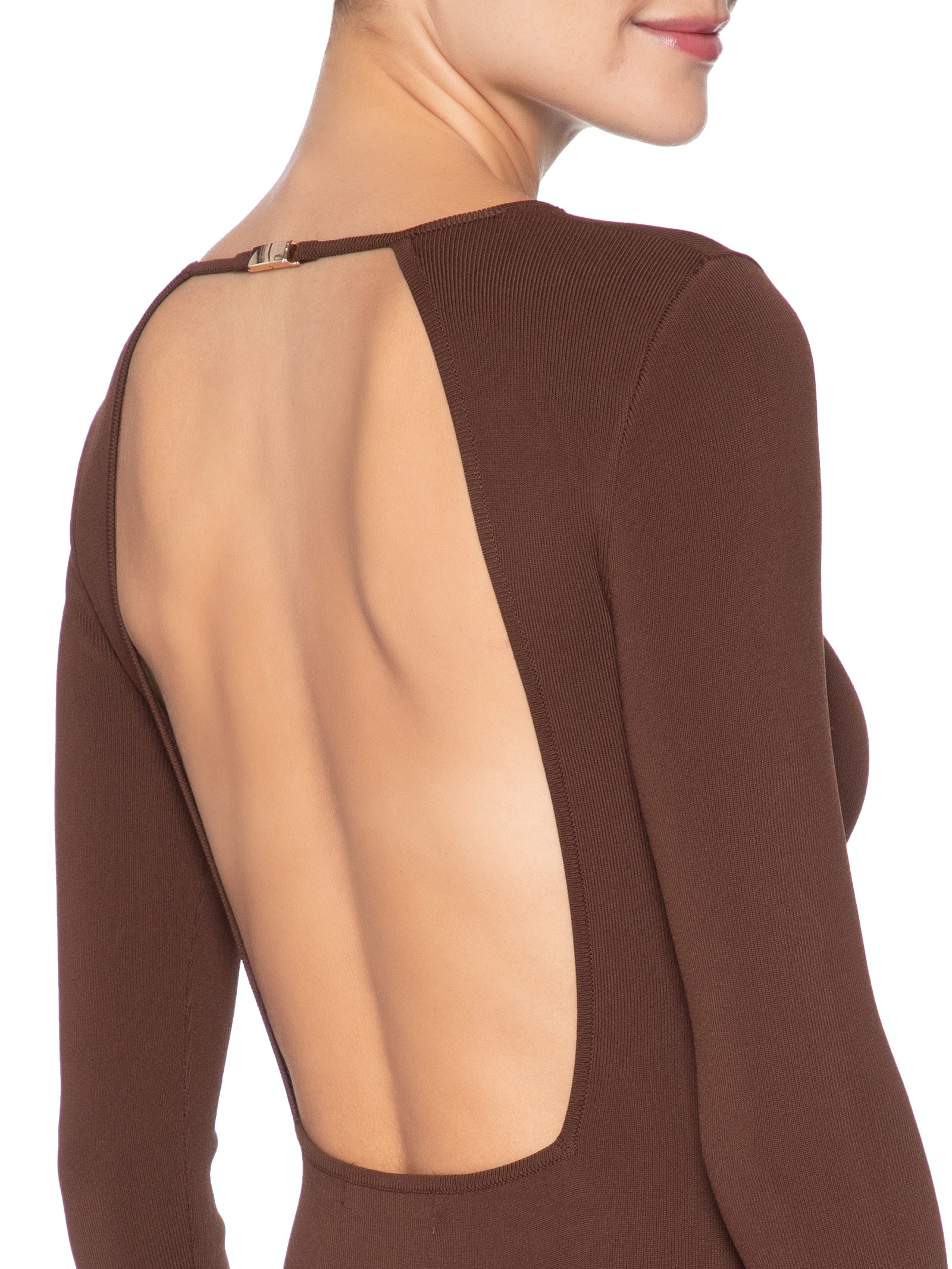 Vestido De Tricot Midi Com Abertura Costas Marrom Animale