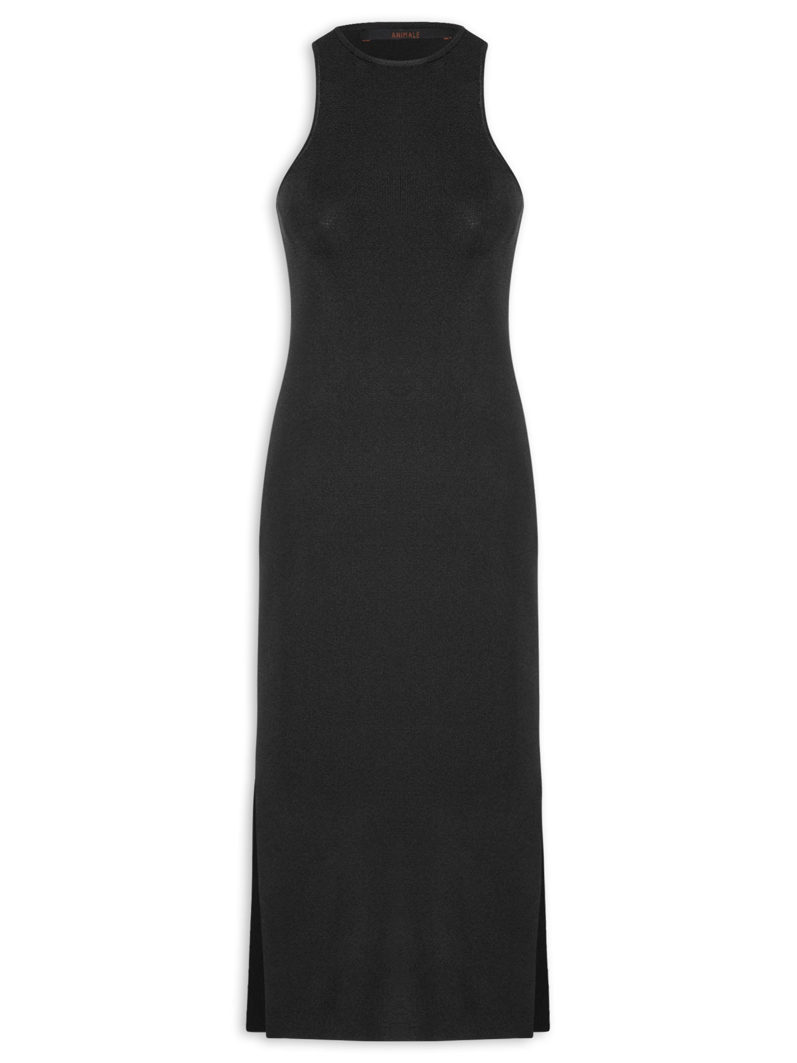 Vestido De Tricot Midi Com Decote Costas Assimétrico Preto Animale