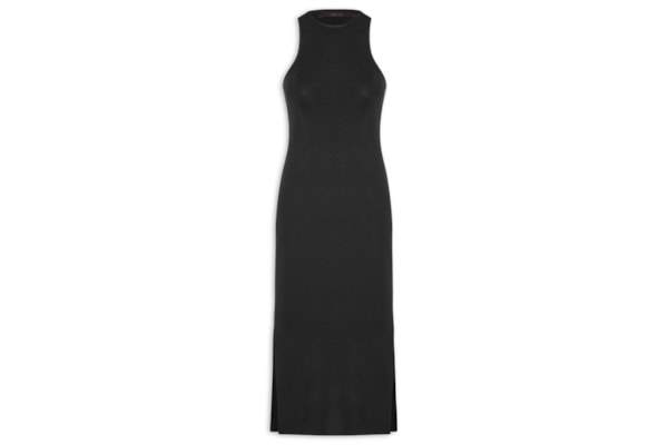 Vestido De Tricot Midi Com Decote Costas Assimétrico - Preto