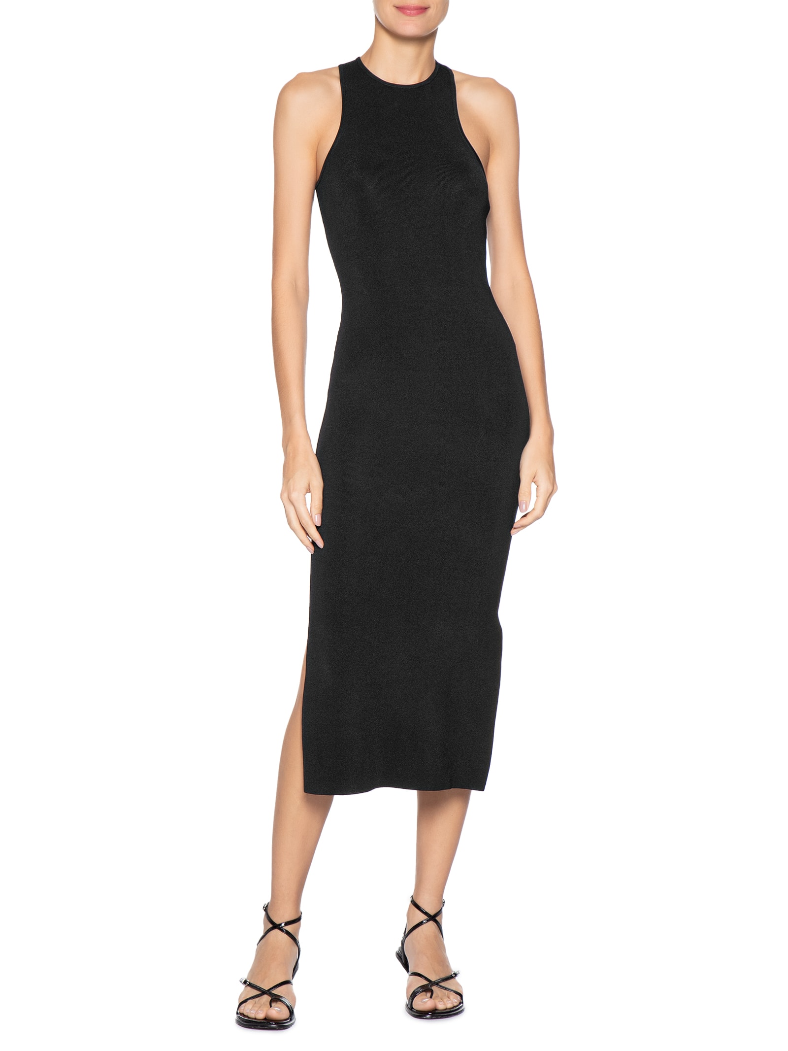 Vestido De Tricot Midi Com Decote Costas Assimétrico Preto Animale