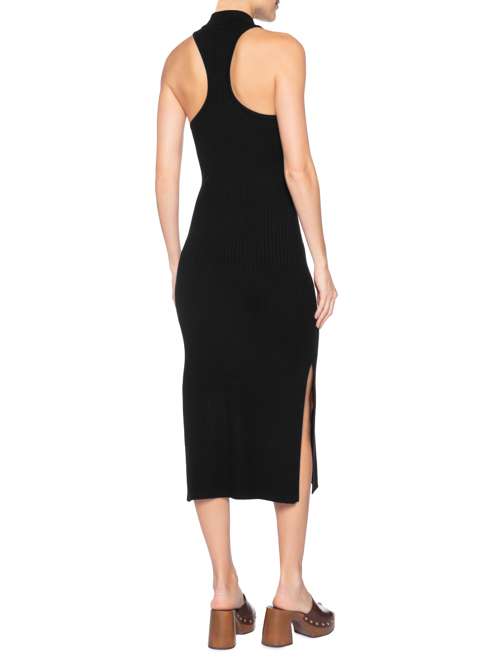 Vestido De Tricot Midi Com Decote Polo E Fendas Preto Animale