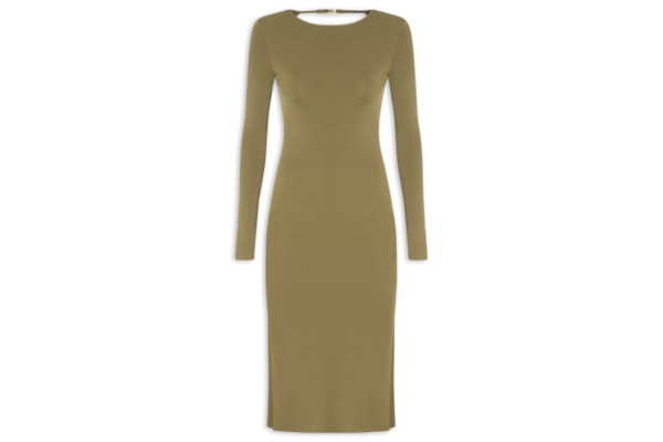 Vestido De Tricot Midi Com Fechamento Metal - Verde