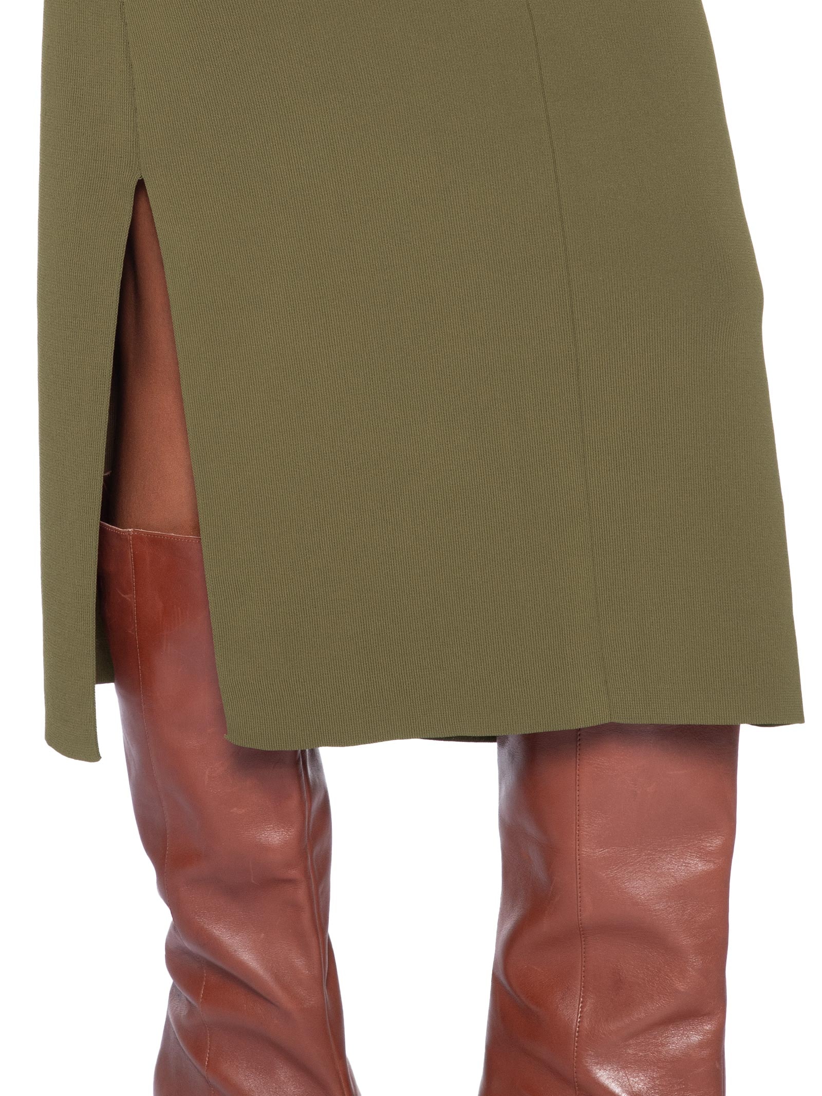 Vestido De Tricot Midi Decote V Ombro A Ombro E Fendas Laterais Verde Animale