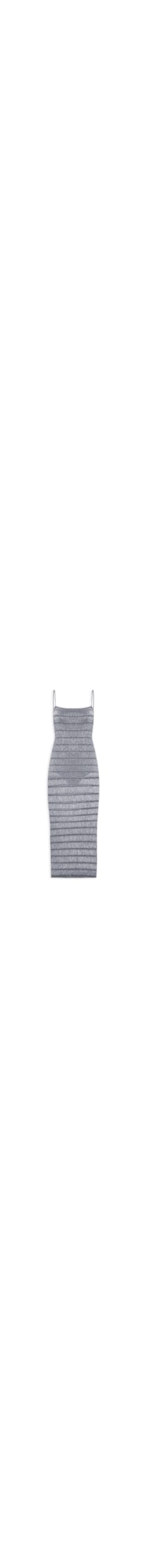 Vestido De Tricot Midi Franzidos Lurex - Prata
