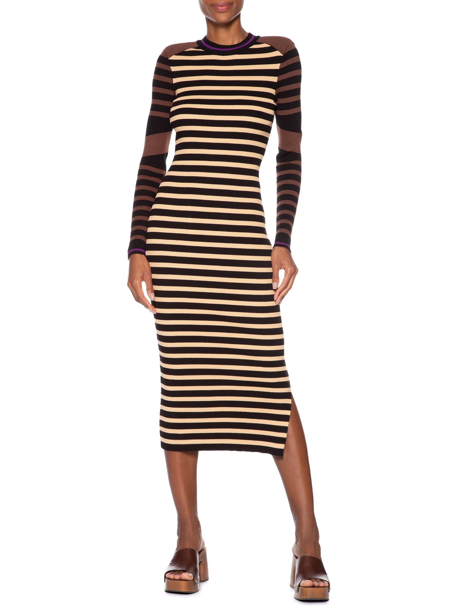 Vestido De Tricot Midi Mix Listras Colors Preto Animale