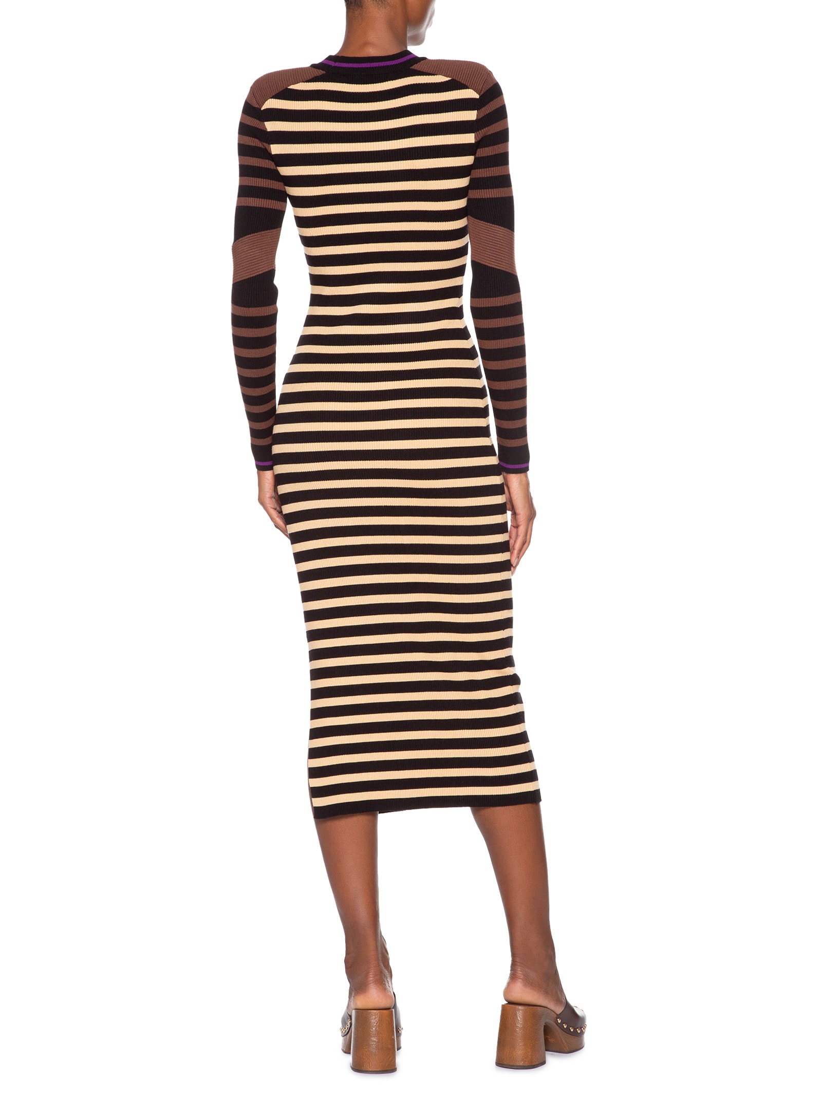 Vestido De Tricot Midi Mix Listras Colors Preto Animale