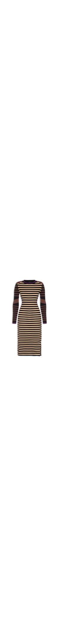 Vestido De Tricot Midi Mix Listras Colors - Preto