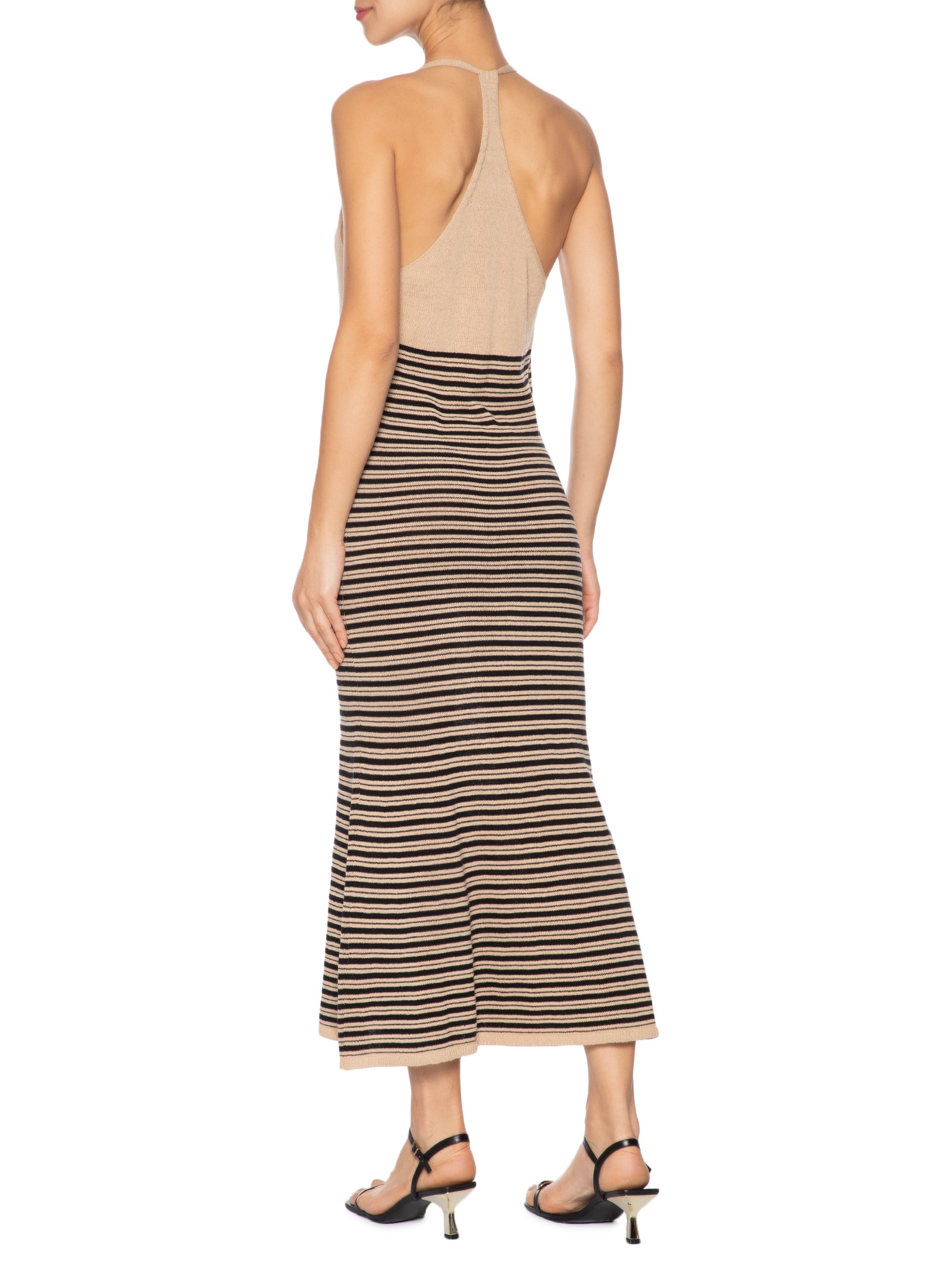 Vestido de tricot mix linho com listra Bege Animale