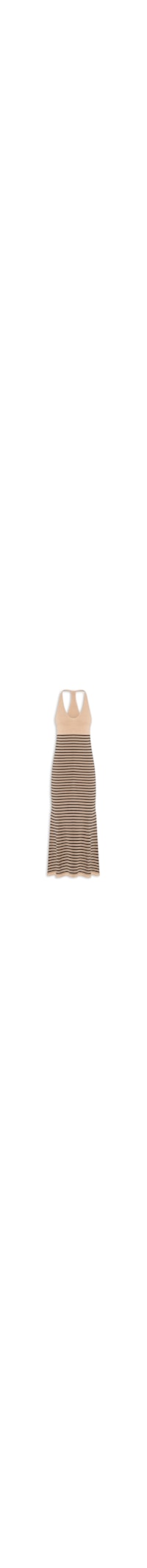 Vestido de tricot mix linho com listra - Bege