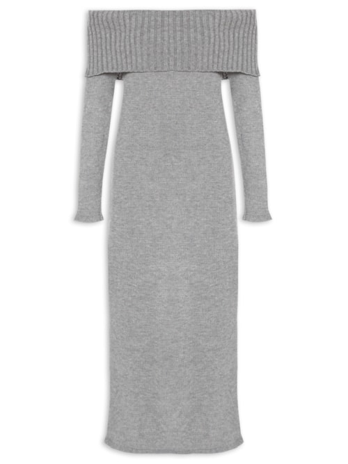 Vestido De Tricot Ombro À Ombro – Cinza
