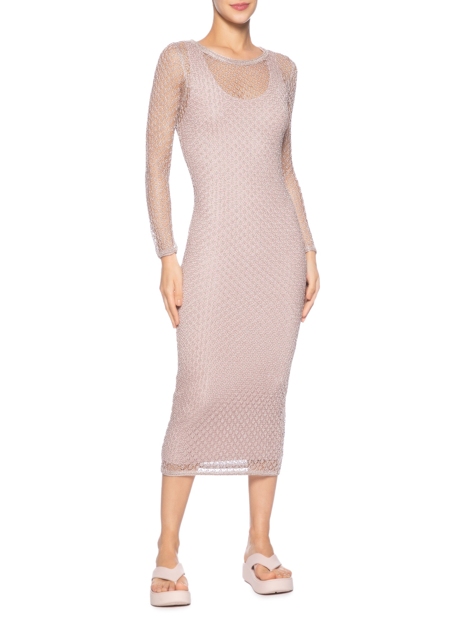 Vestido De Tricot Ponto Aberto Rosa Animale Jeans