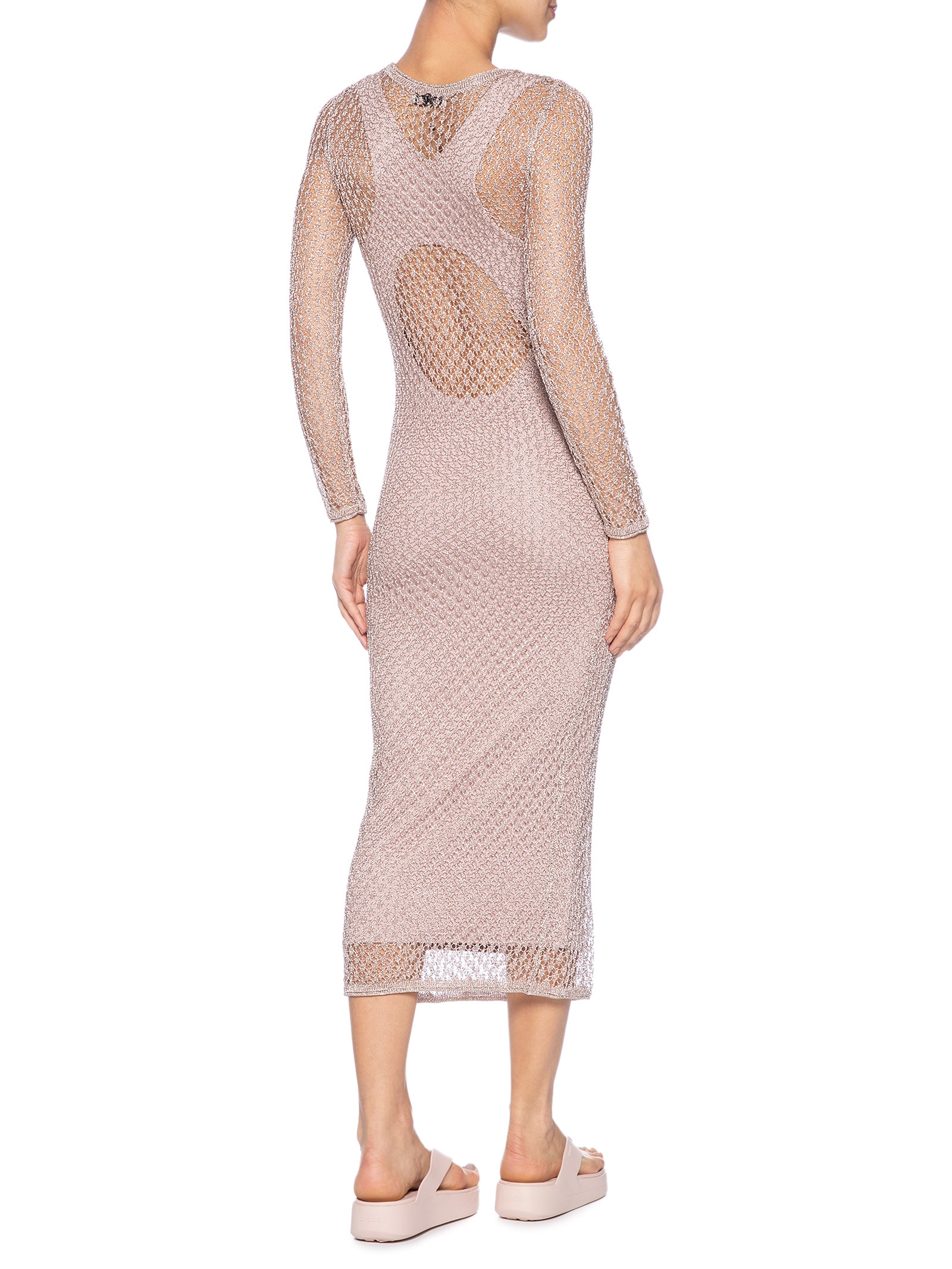 Vestido De Tricot Ponto Aberto Rosa Animale Jeans