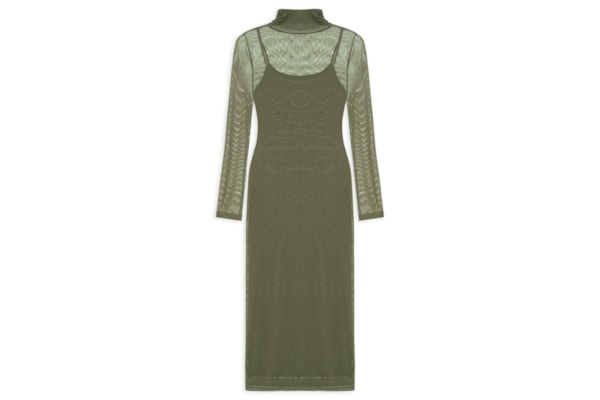 Vestido De Tule Com Glitter Midi - Verde