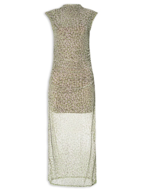 Vestido de Tule Estampado Onça Duo – Verde