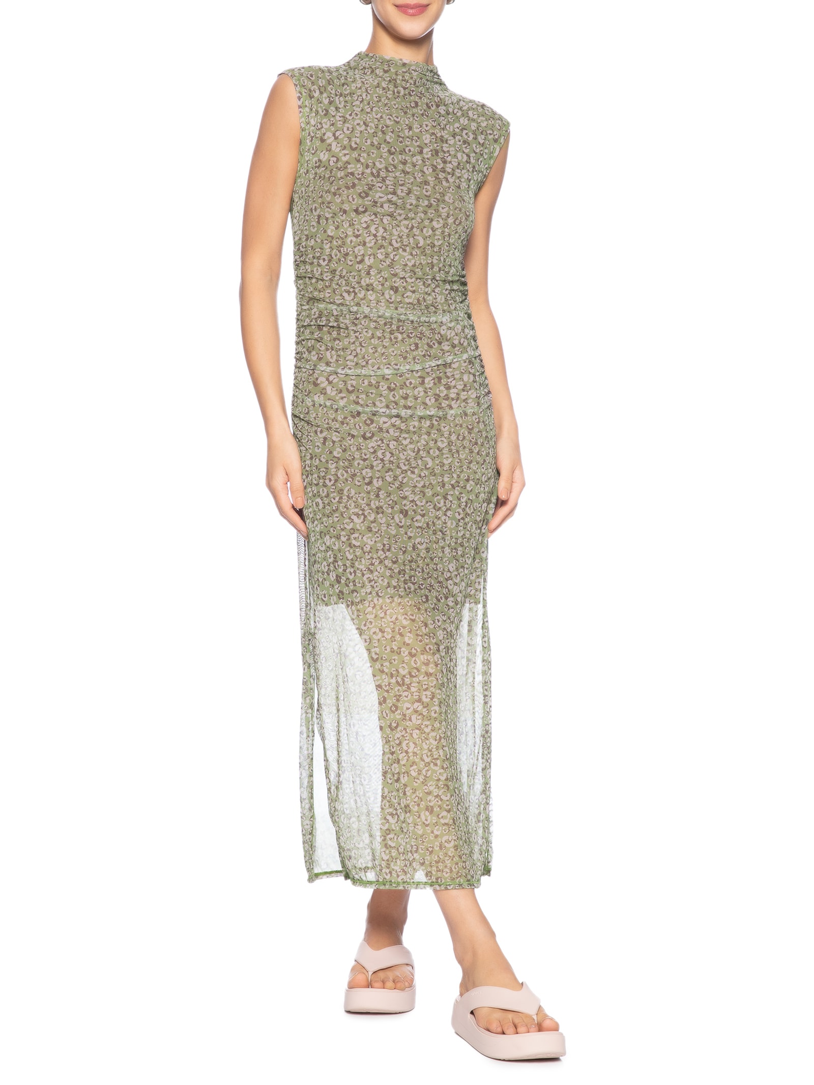 Vestido de Tule Estampado Onça Duo Verde  Animale Jeans