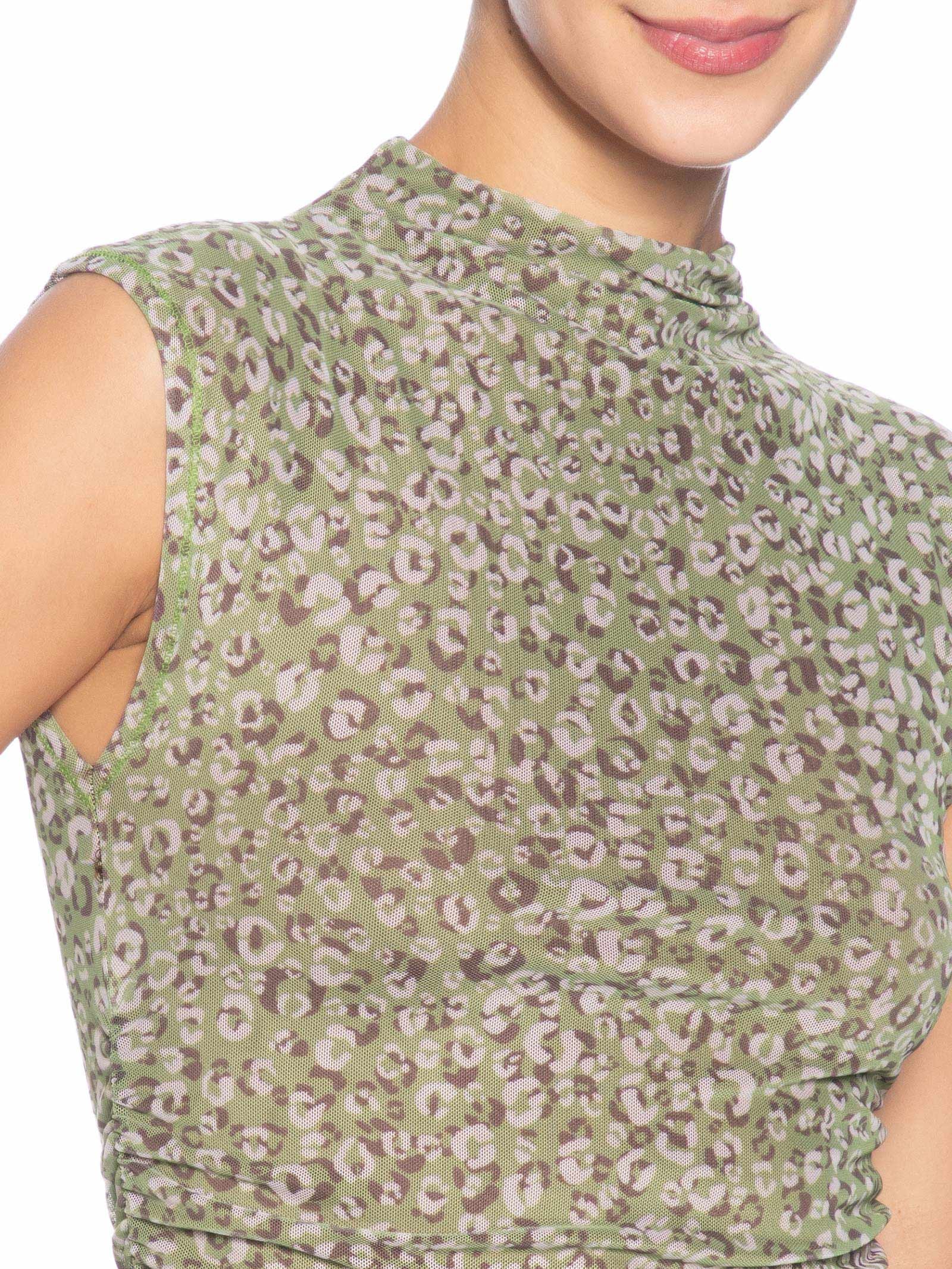 Vestido de Tule Estampado Onça Duo Verde  Animale Jeans