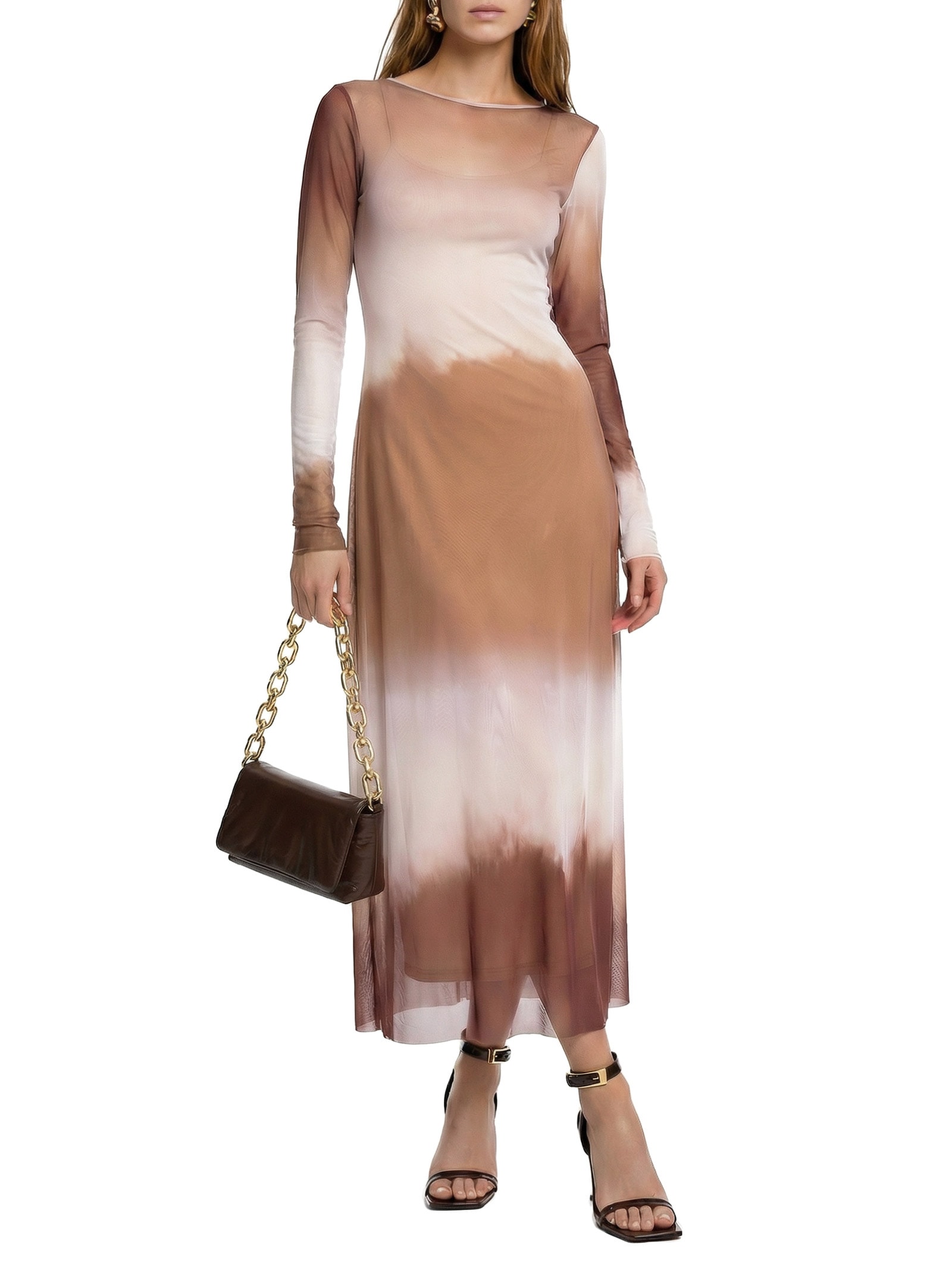 Vestido de Tule Longo Marrom Lança Perfume