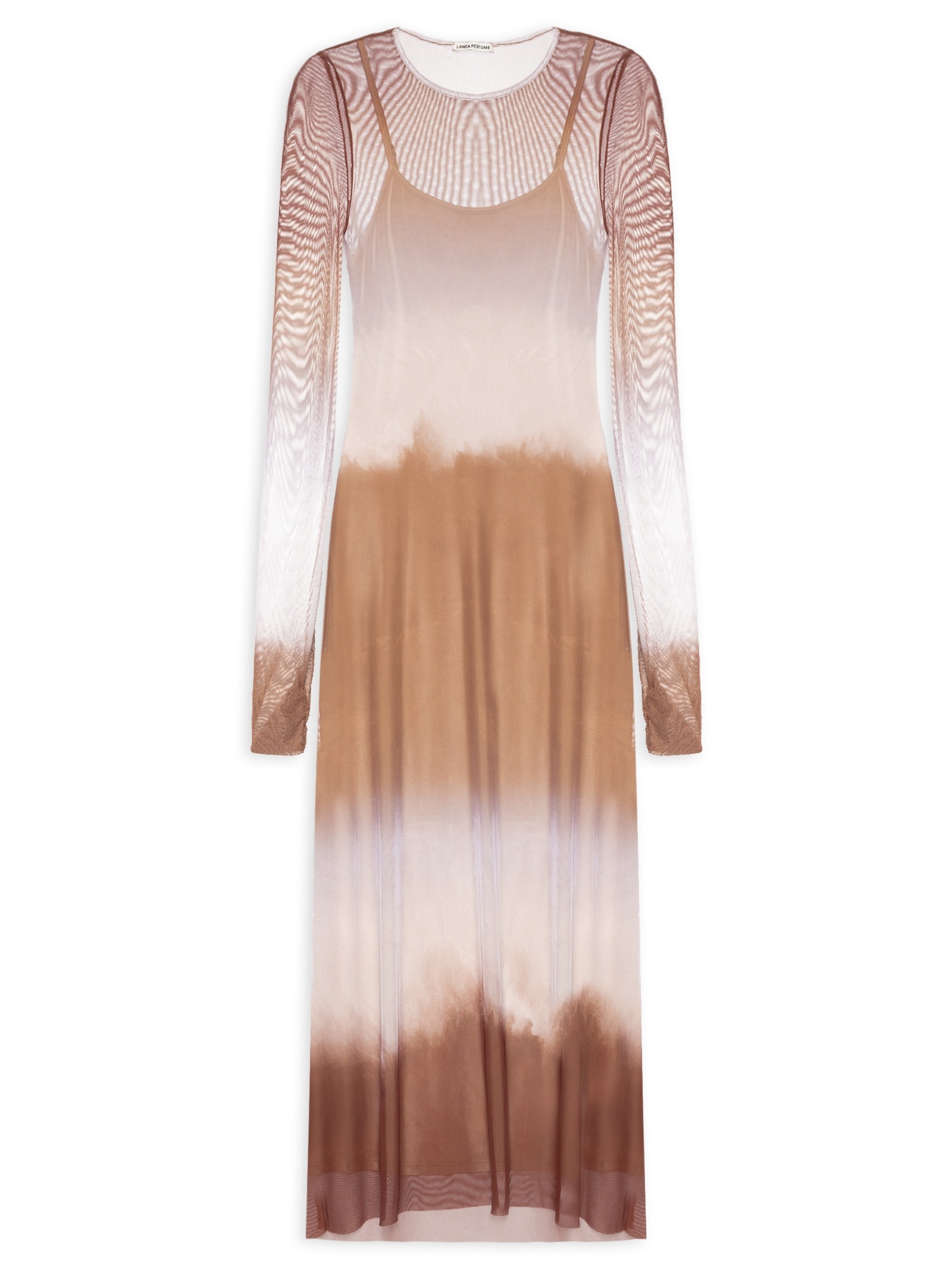 Vestido de Tule Longo Marrom Lança Perfume