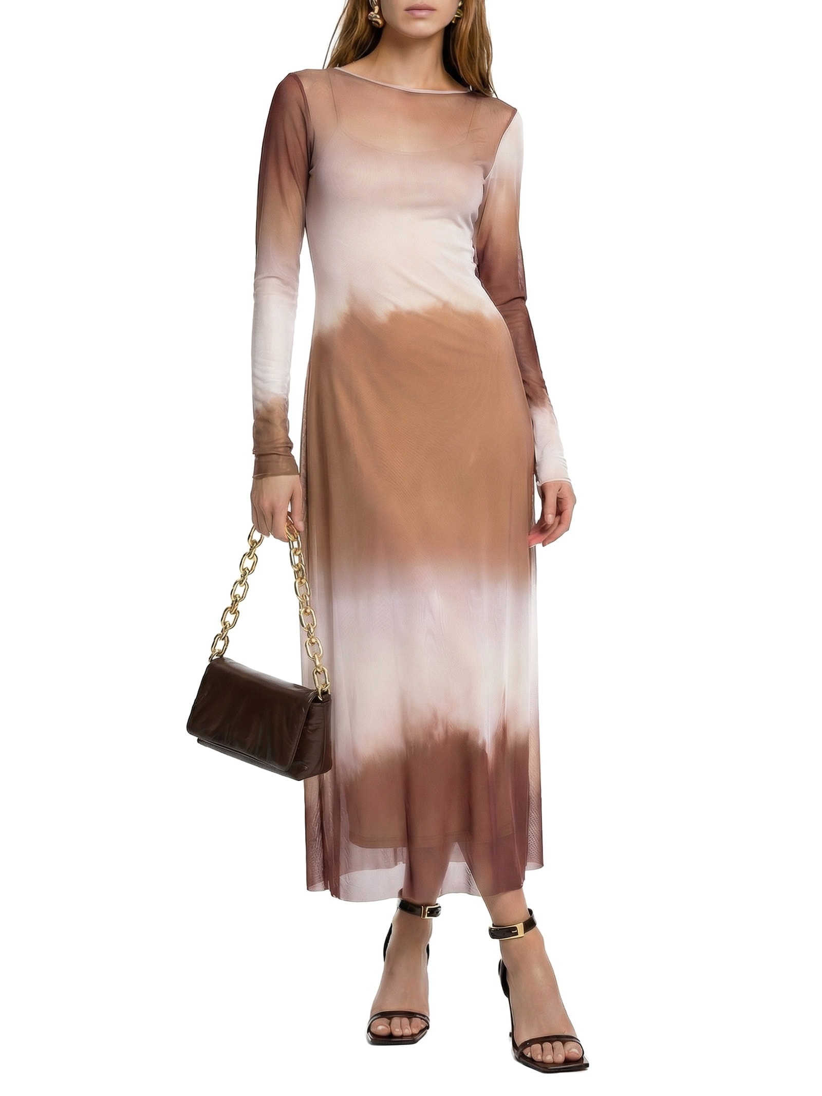Vestido de Tule Longo Marrom Lança Perfume