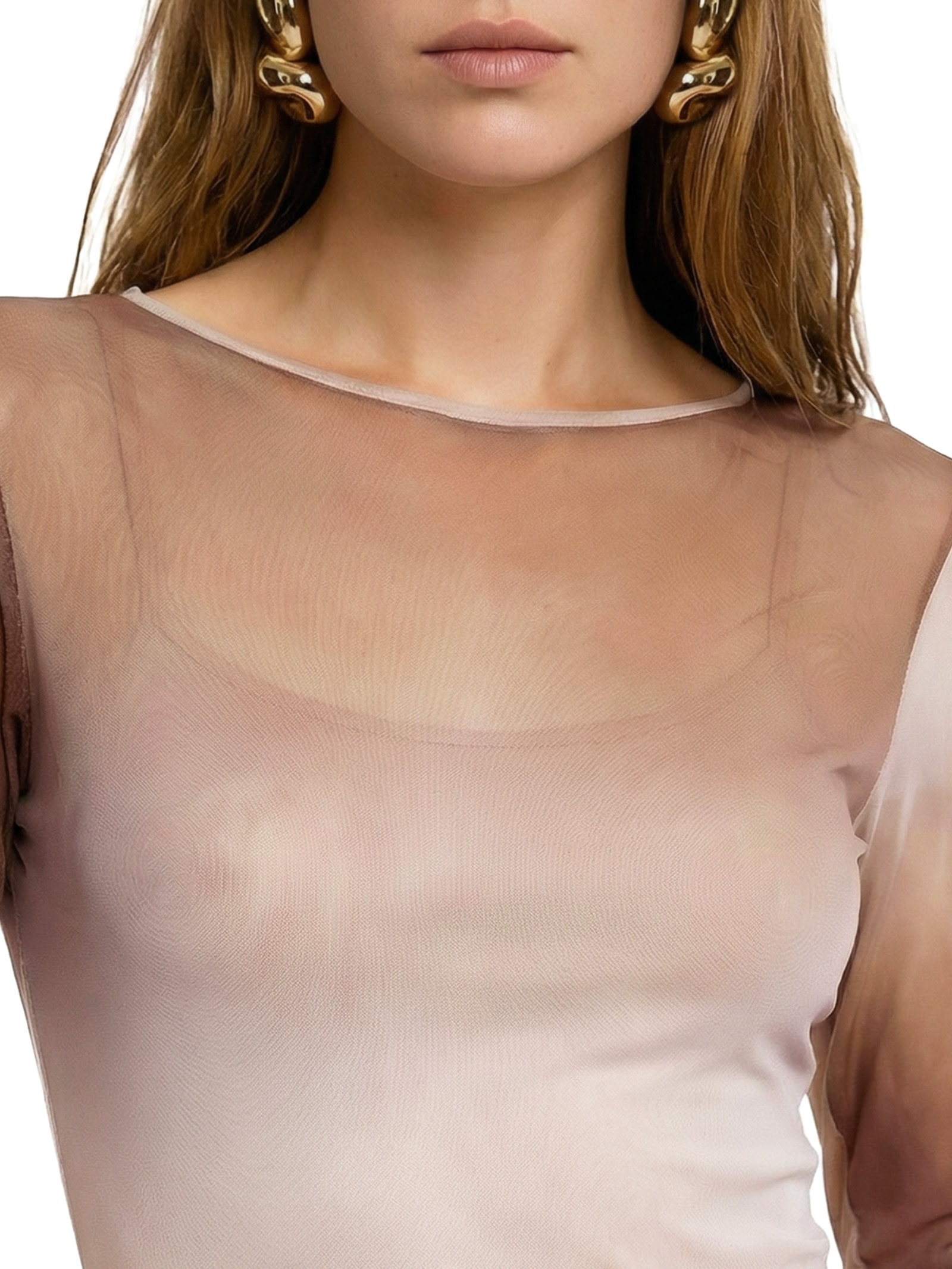 Vestido de Tule Longo Marrom Lança Perfume