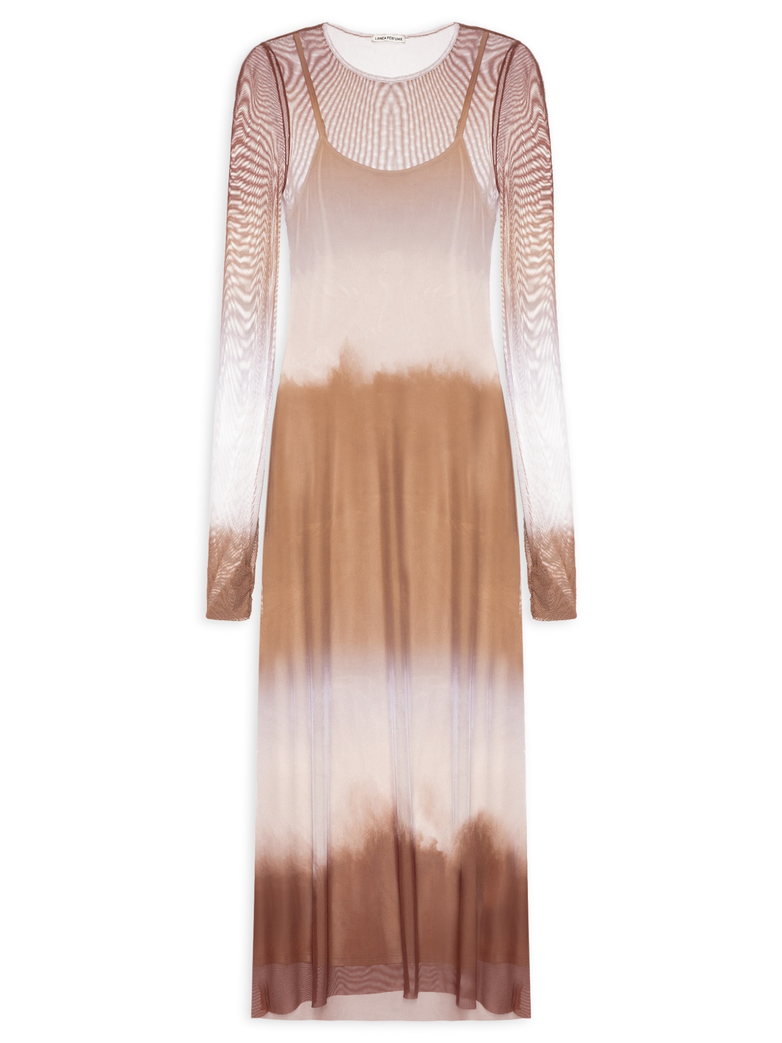 Vestido de Tule Longo Marrom Lança Perfume