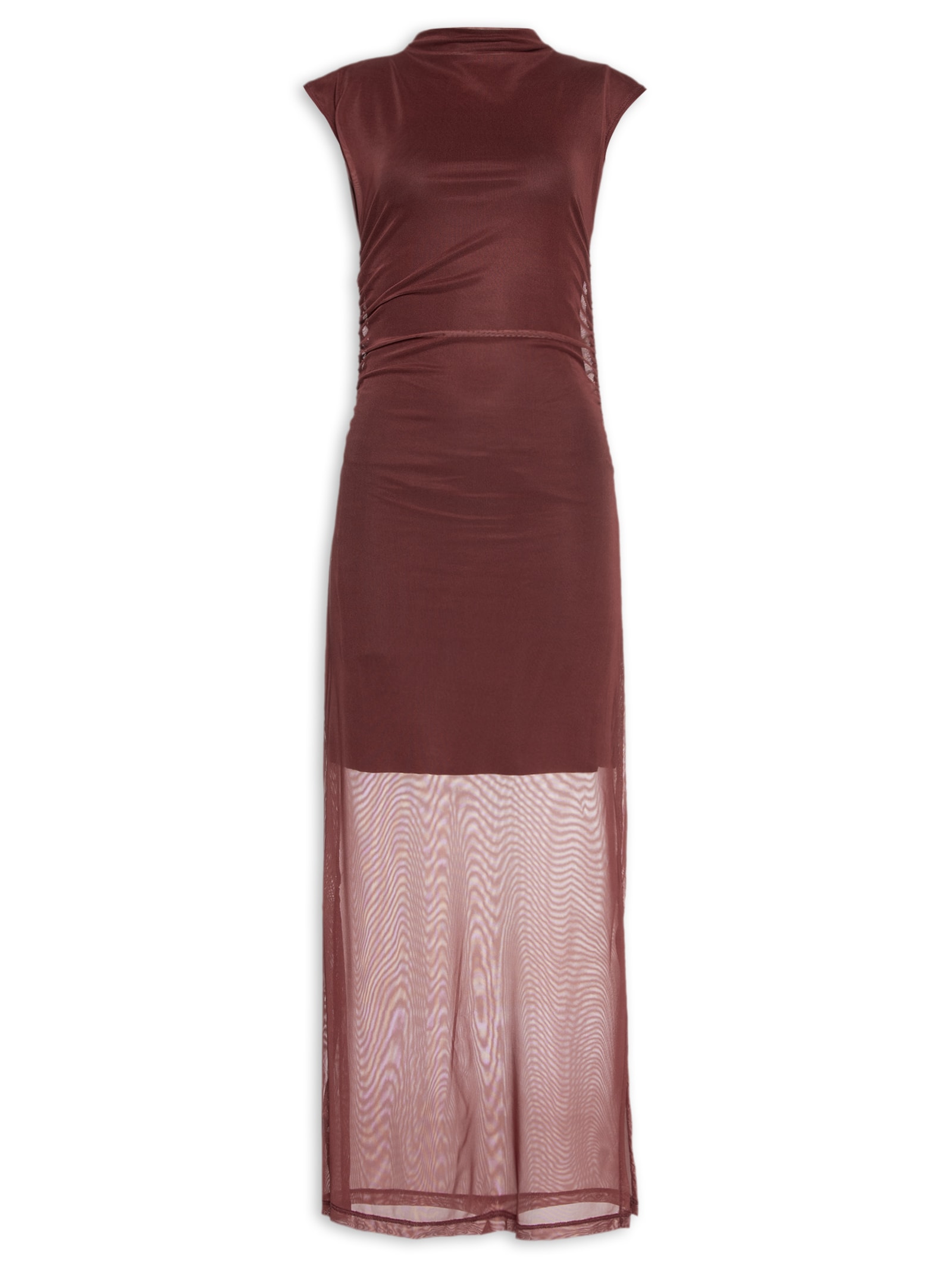 Vestido De Tule Midi Franzidos Marrom  Animale Jeans