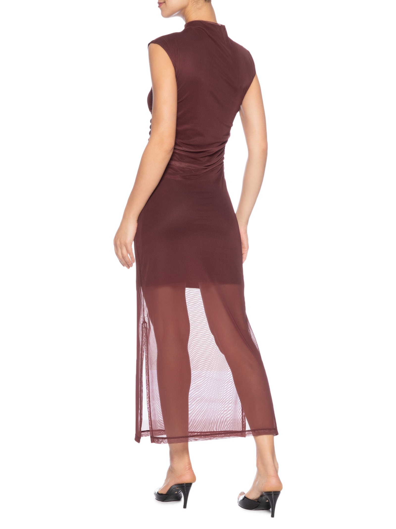 Vestido De Tule Midi Franzidos Marrom  Animale Jeans